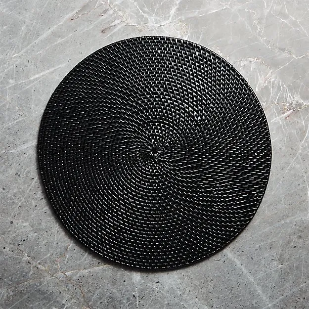 Round Black Rattan Placemat