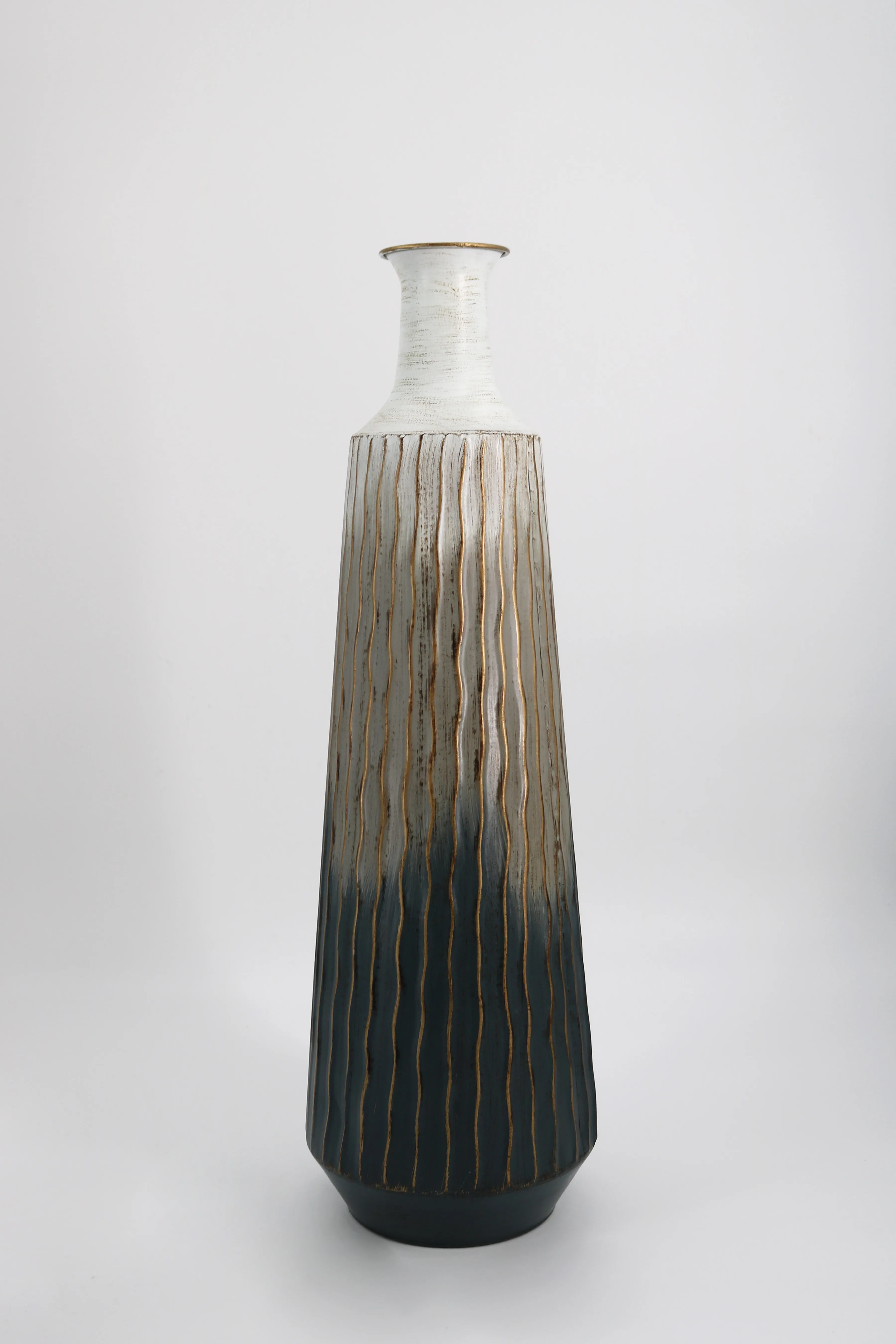Gold Pleated Blue and White Vase - Tall