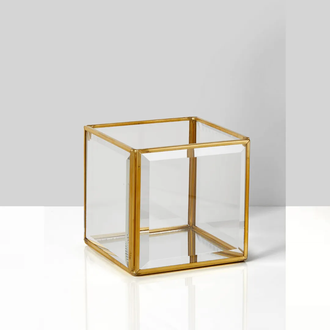Gold & Glass Pillar Candle Holder (Short)