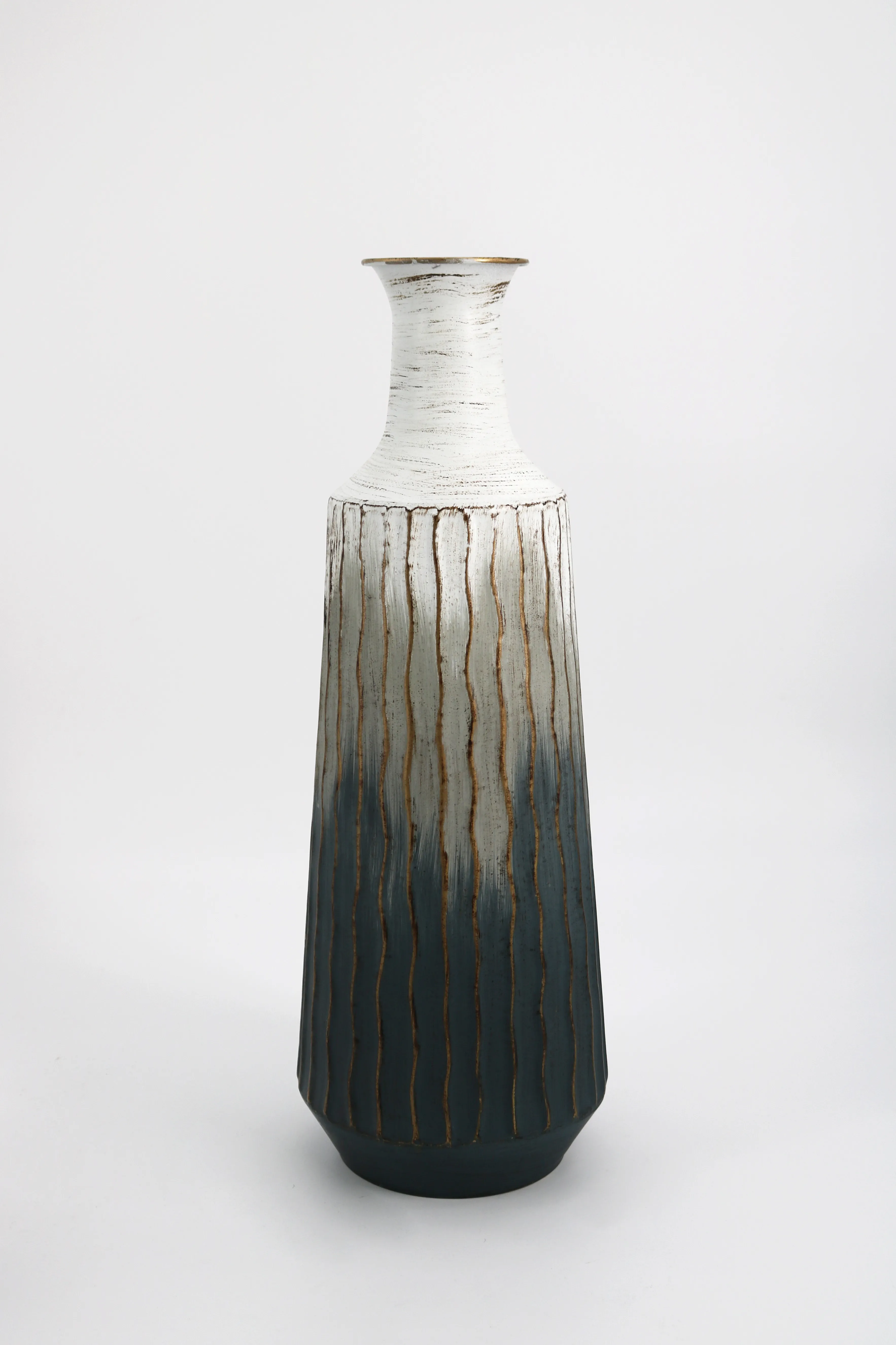 Gold Pleated Blue and White Vase - Medium
