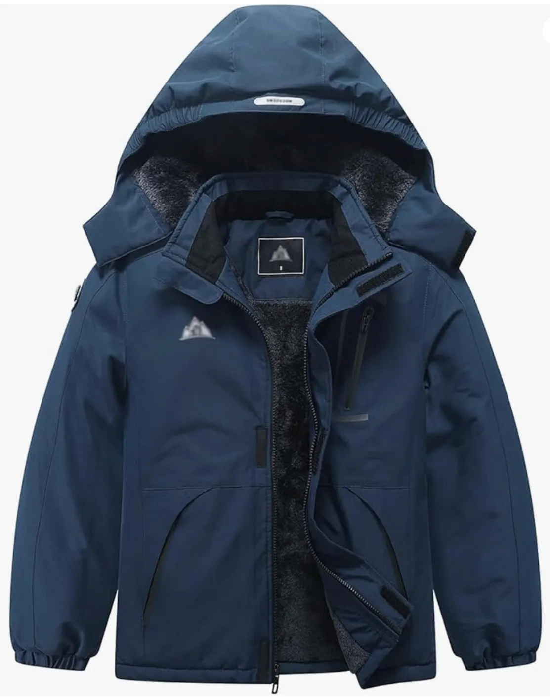 Fleece blue jacket with detachable hood