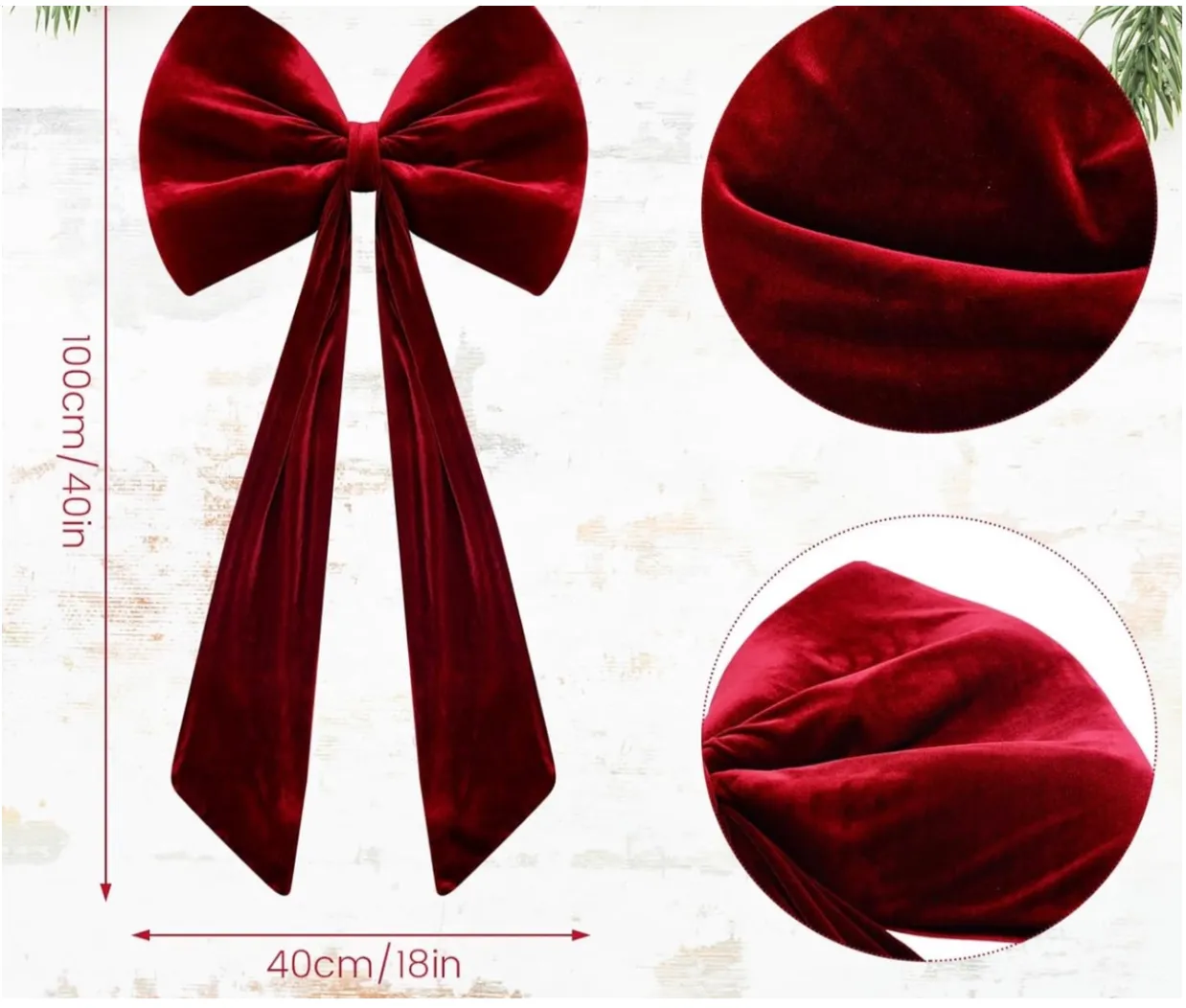 40 Inch Extra Large Velvet Red Bow
