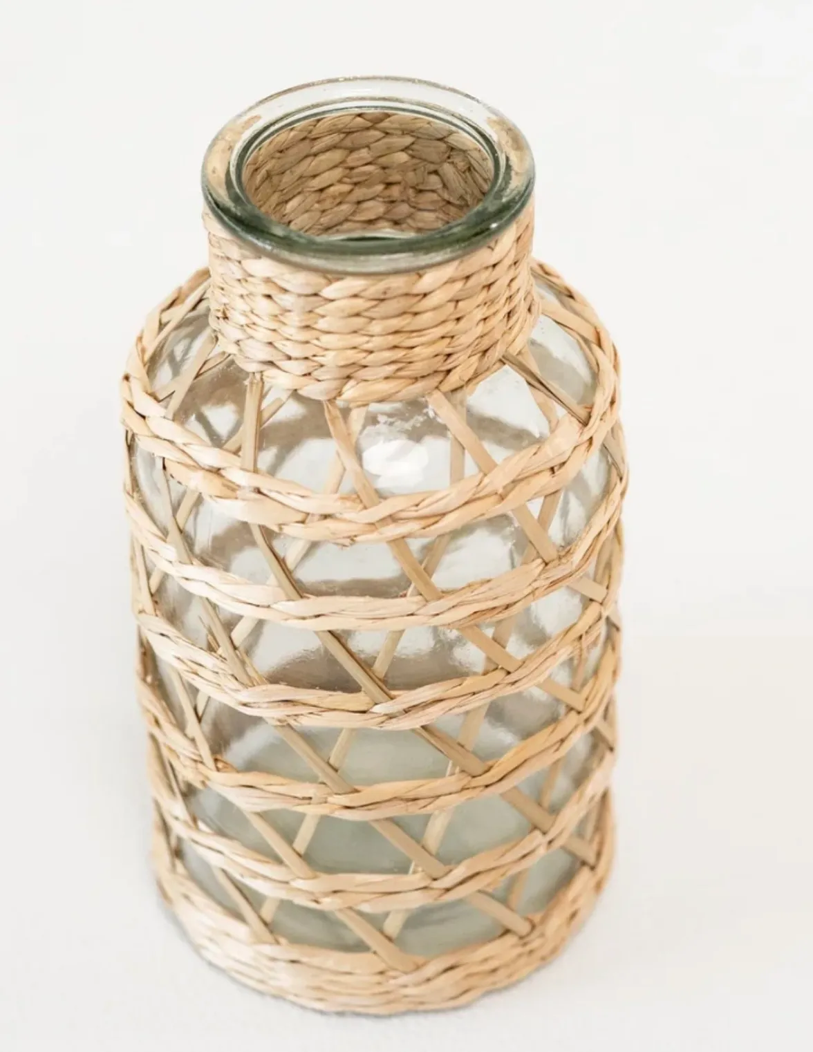 Wicker Wrapped Glass Vase