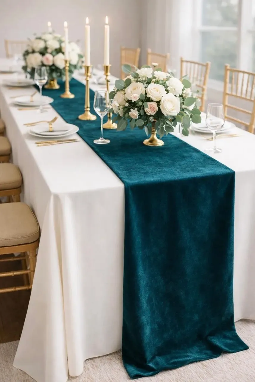 Teal Velet Table Runners (Qty. 13) 