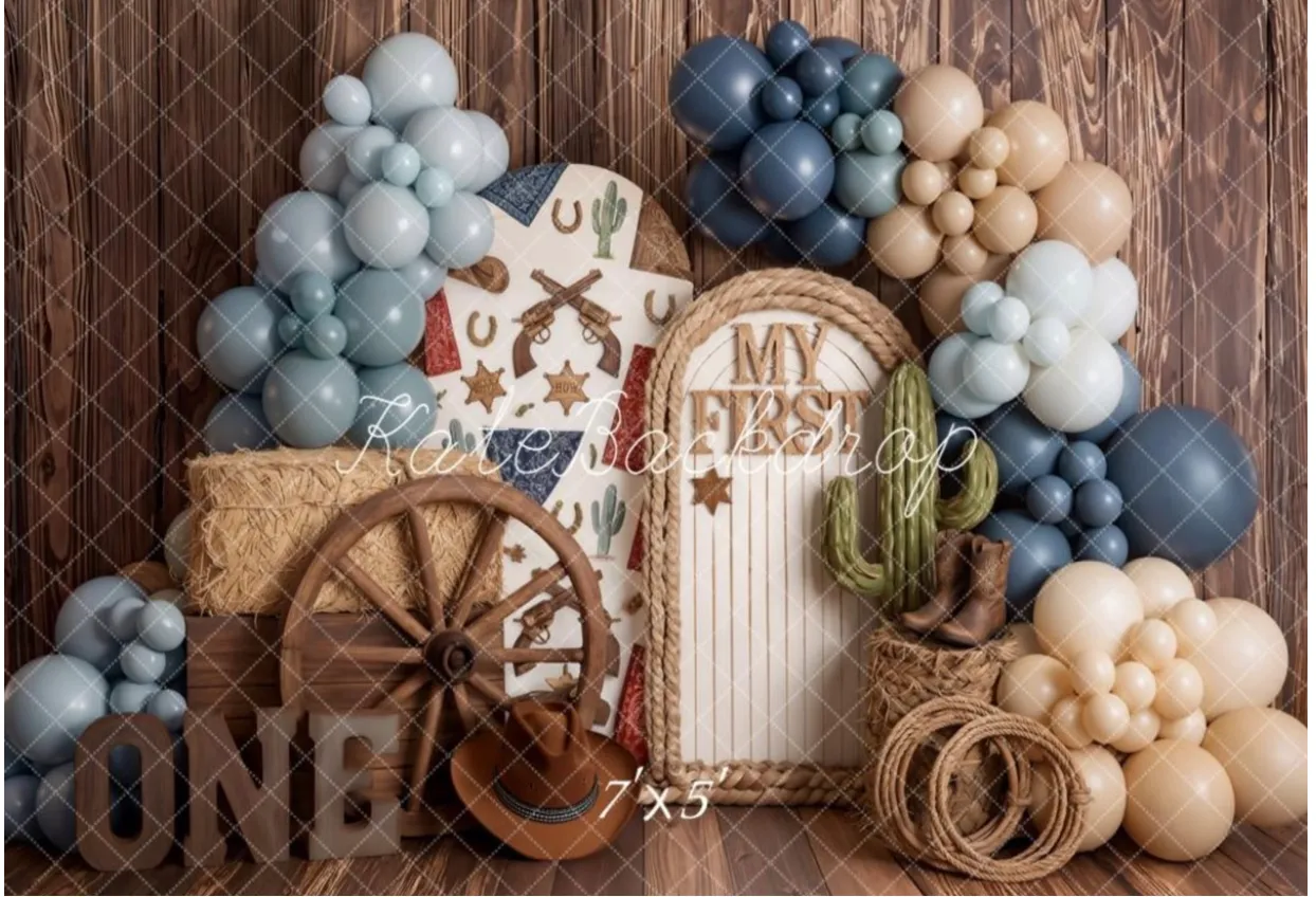 One Year Cowboy Fabric Backdrop
