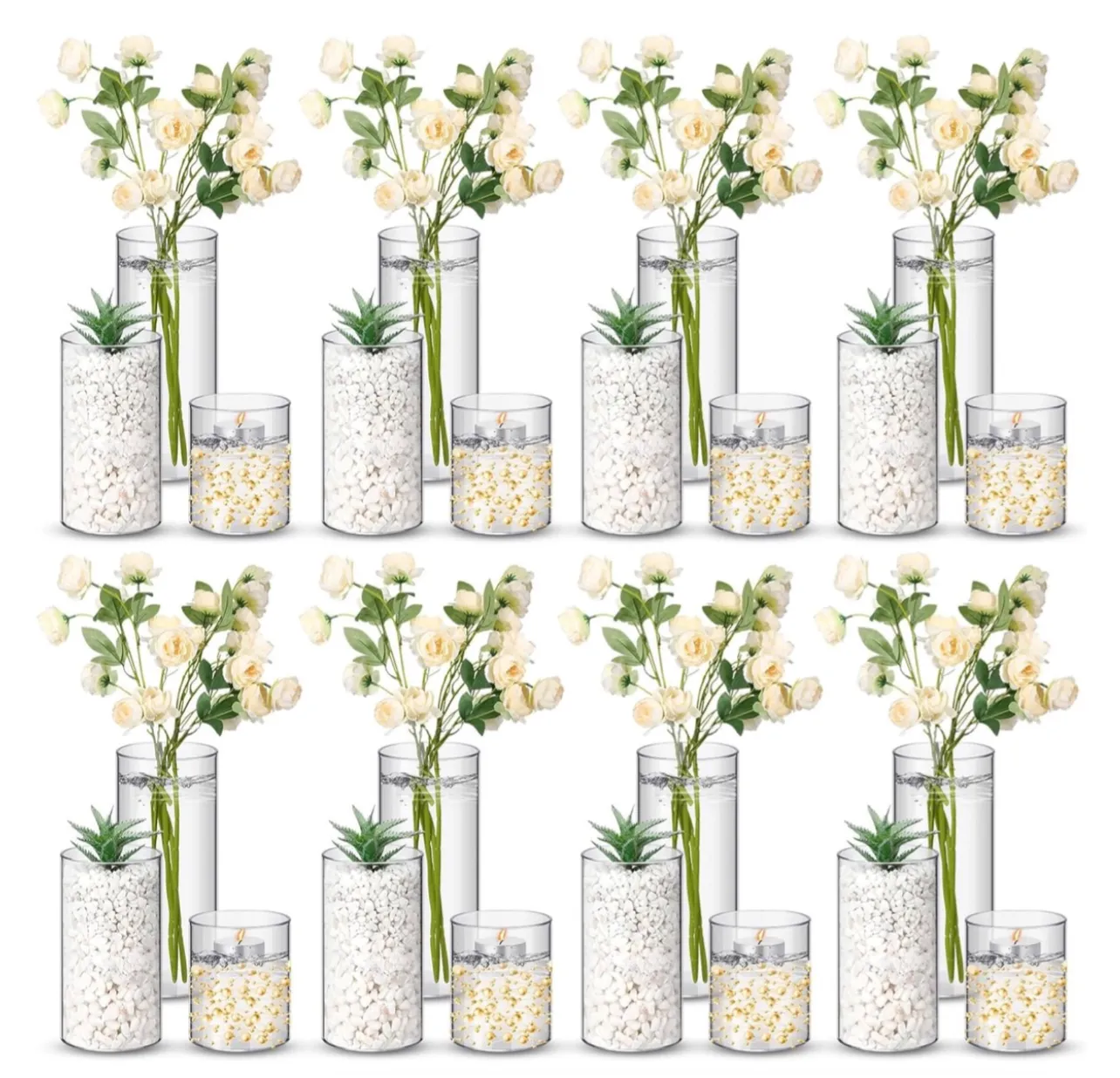 24 Pcs Plastic Cylinder Vases (4''/6''/8'')