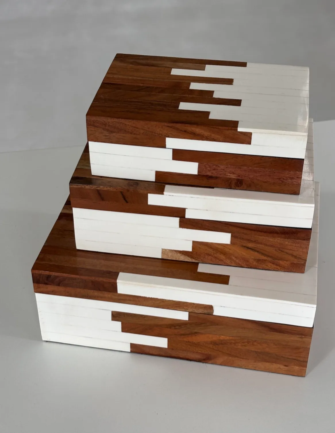 Three Tier Nesting Boxes (Wood w/ White Accent) 