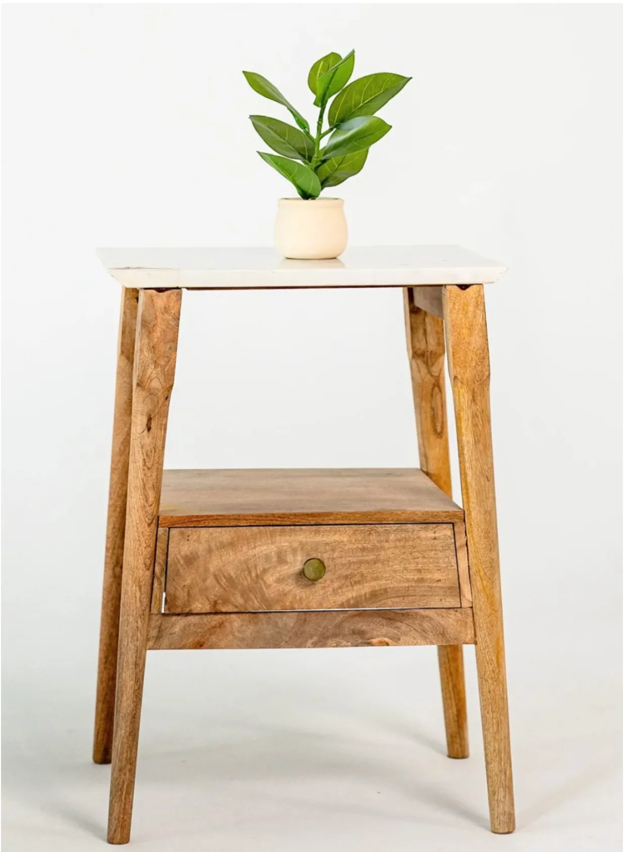 Wood Nightstand with Marble Top