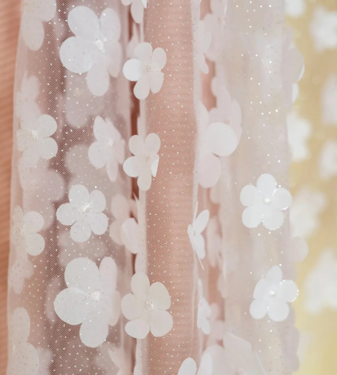 White Sheer Floral Fabric