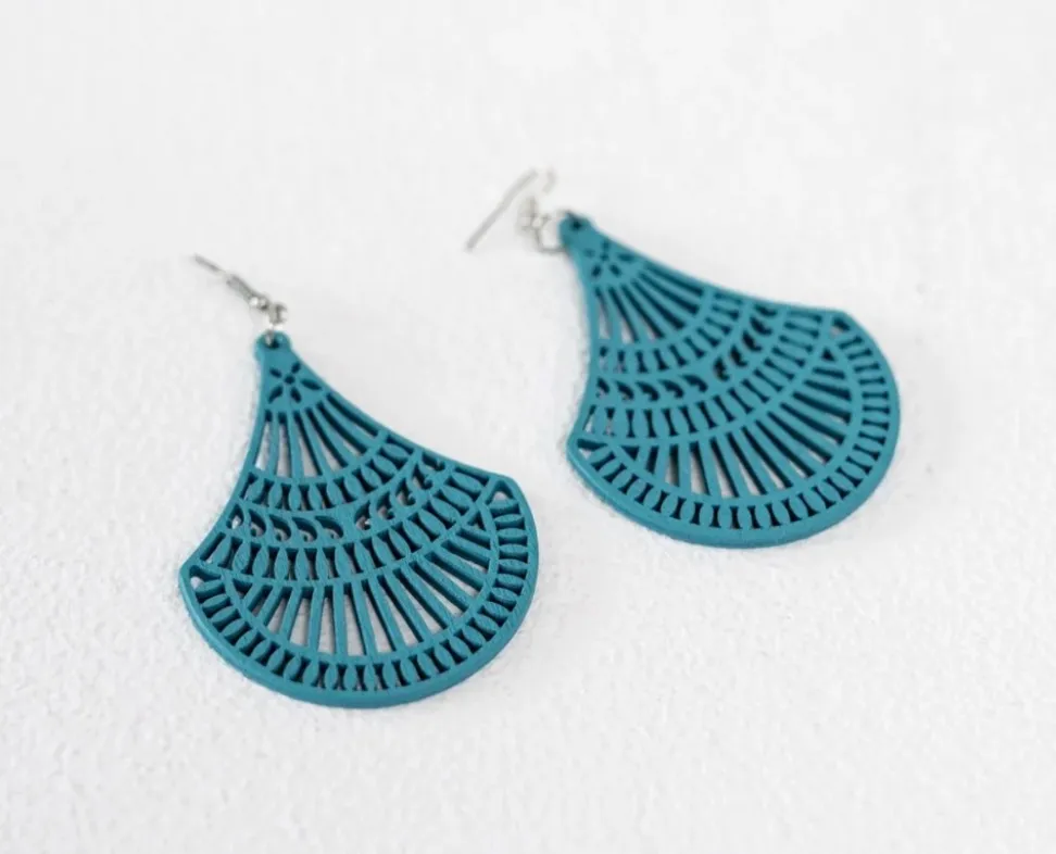 Teal Wooden Earrings