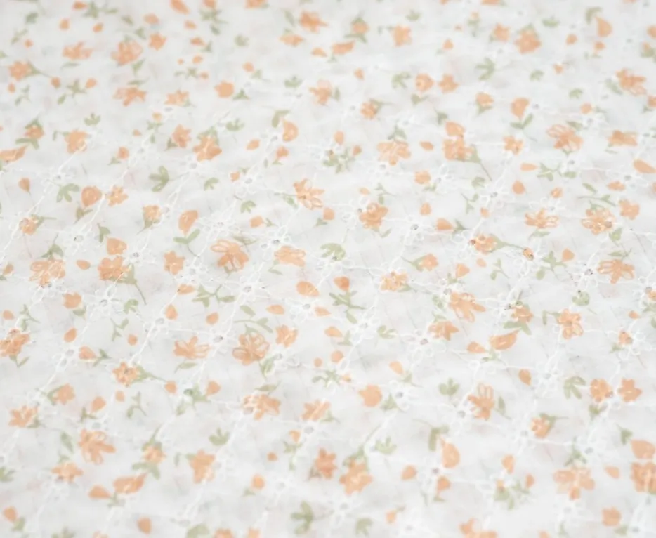 Soft Florals on White Fabric
