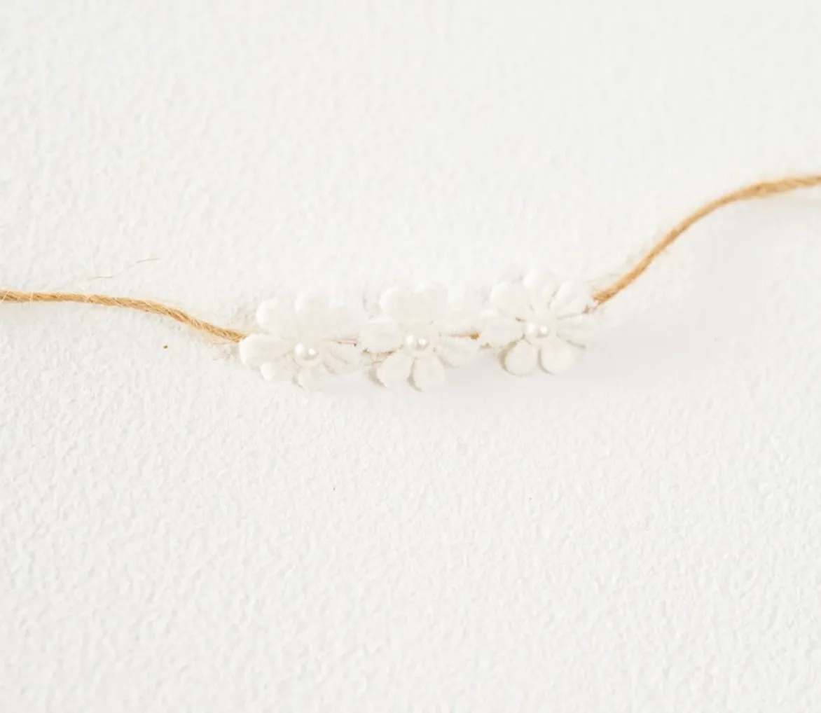 White Flowers with Twine Tieback