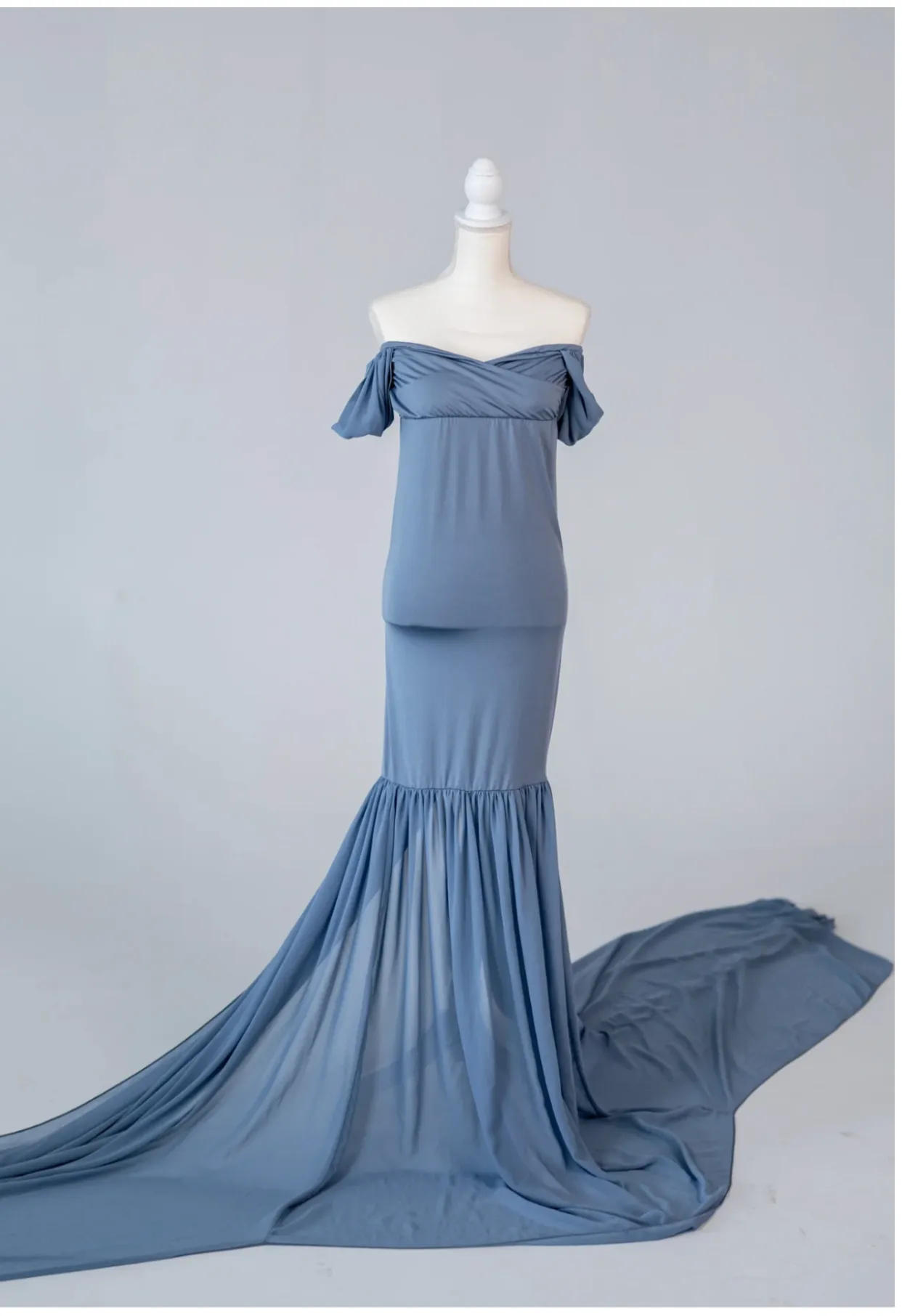 Light Blue Long Train Maternity Dress