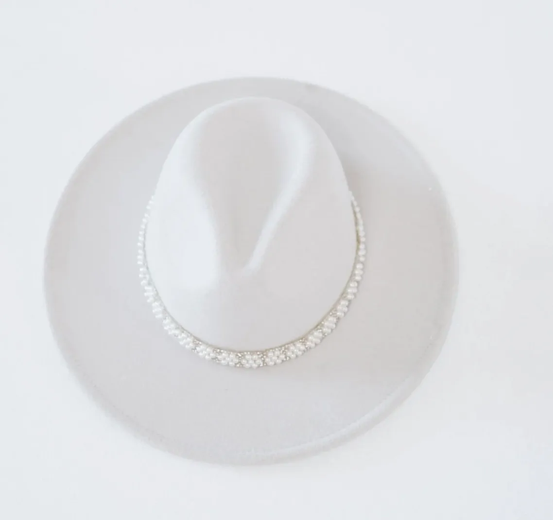White Hat with Pearl Detailing
