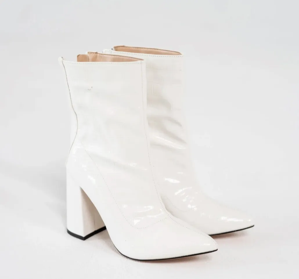 White Faux Alligator Boots