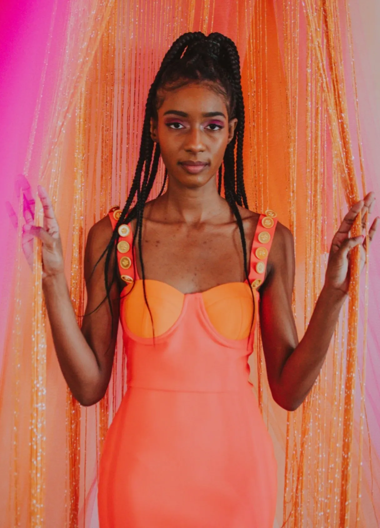 Orange + Pink Button Dress | Size L