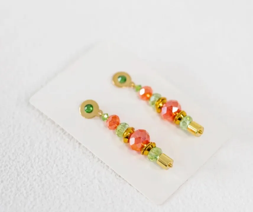 Orange & Green Beaded Earrings
