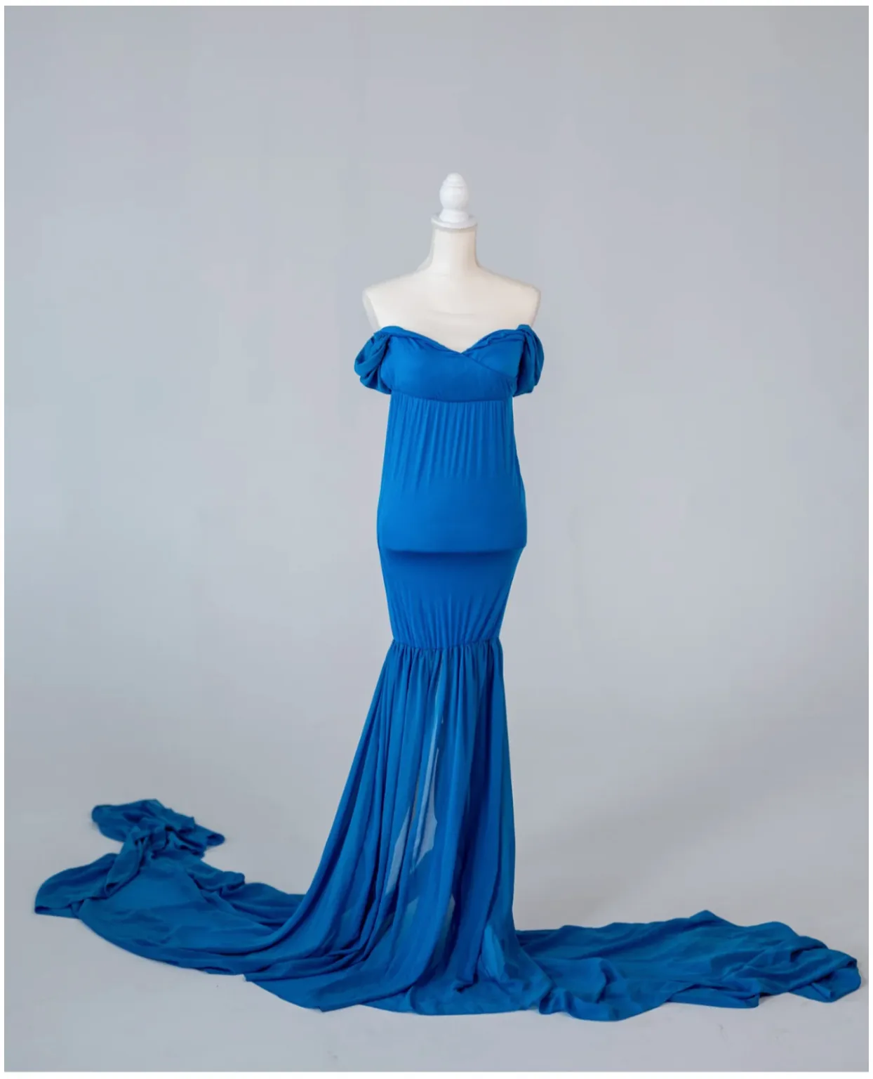 Blue Long Train Maternity Dress