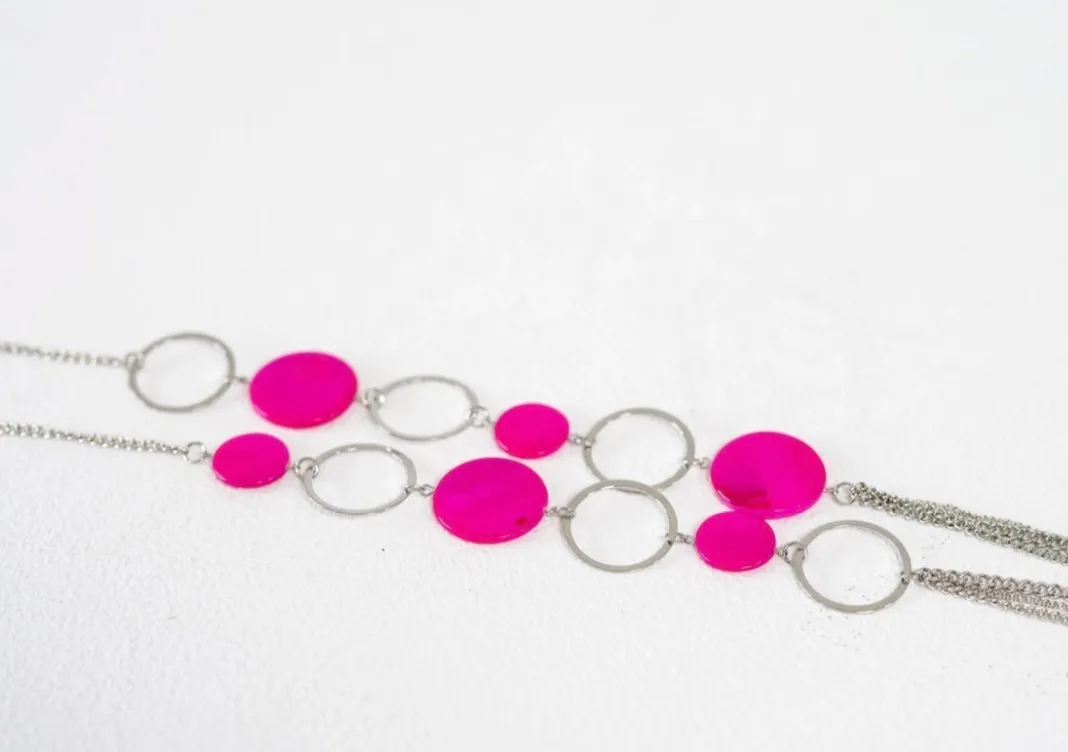 Pink Circles Long Chain Necklace