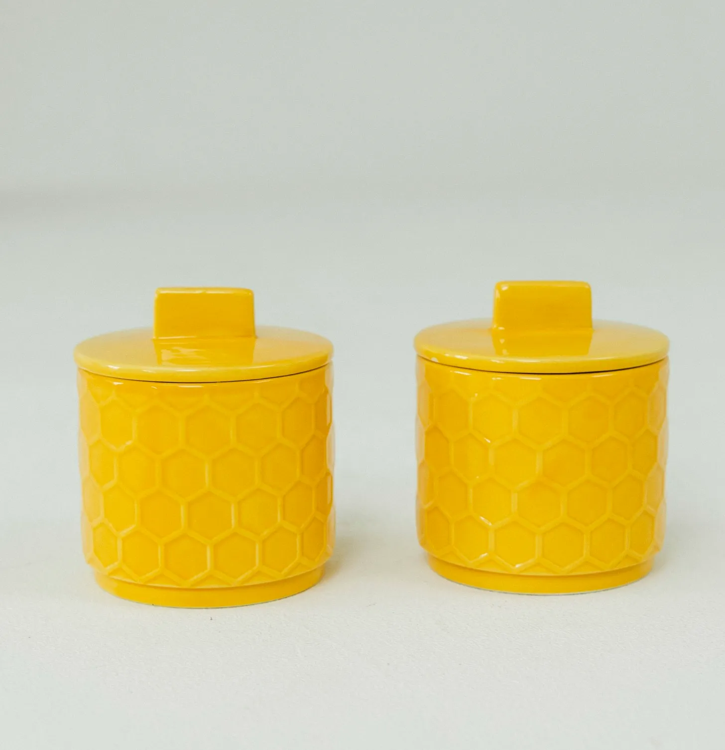 Yellow Honeycomb Jars w/ Lids 