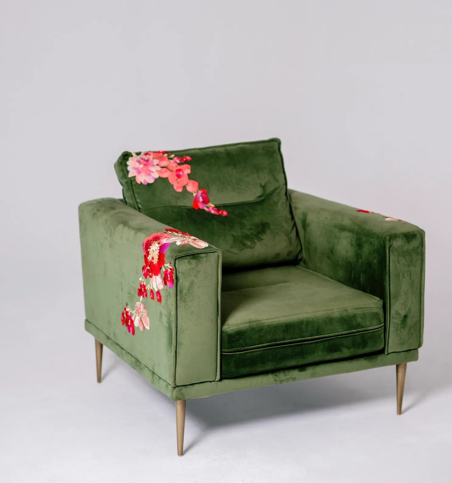 Floral Green Velvet Chair