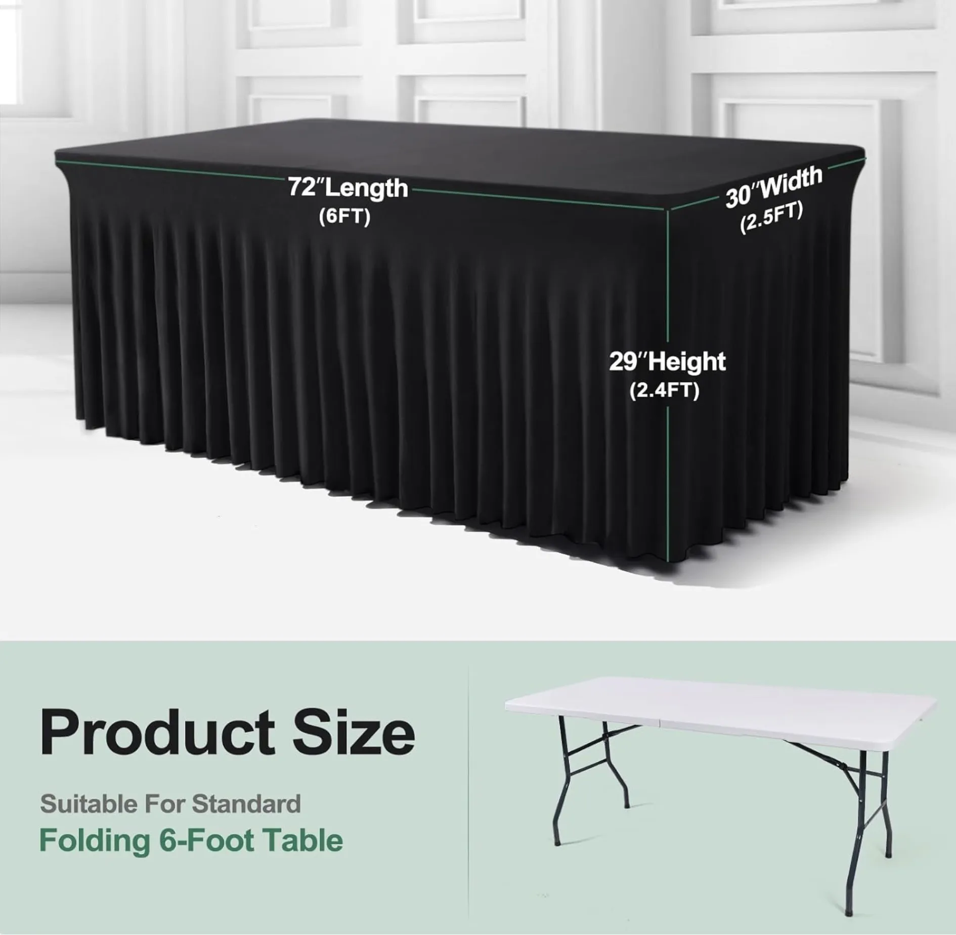 Spandex 6 Ft Table Cover (Black) 