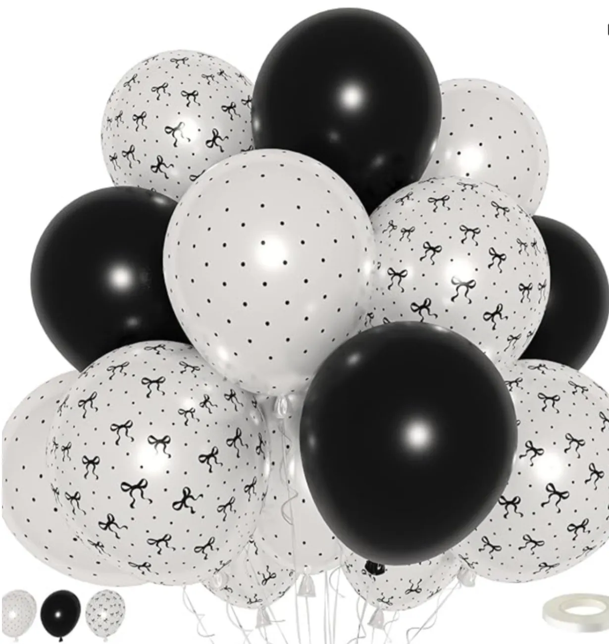 Black and White Bow Balloon Cluster