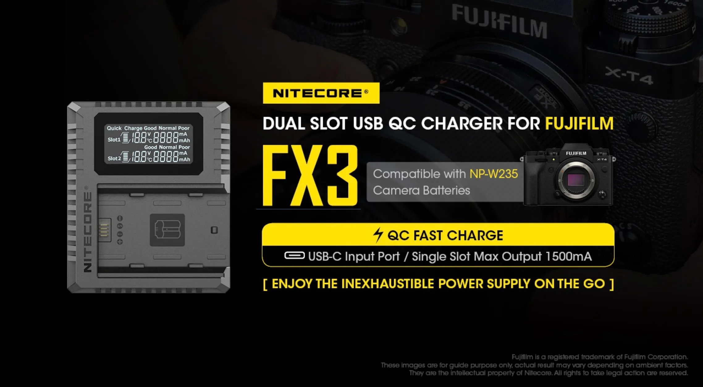 NITECORE FX3 Dual High speed Battery charger Fujifilm X 