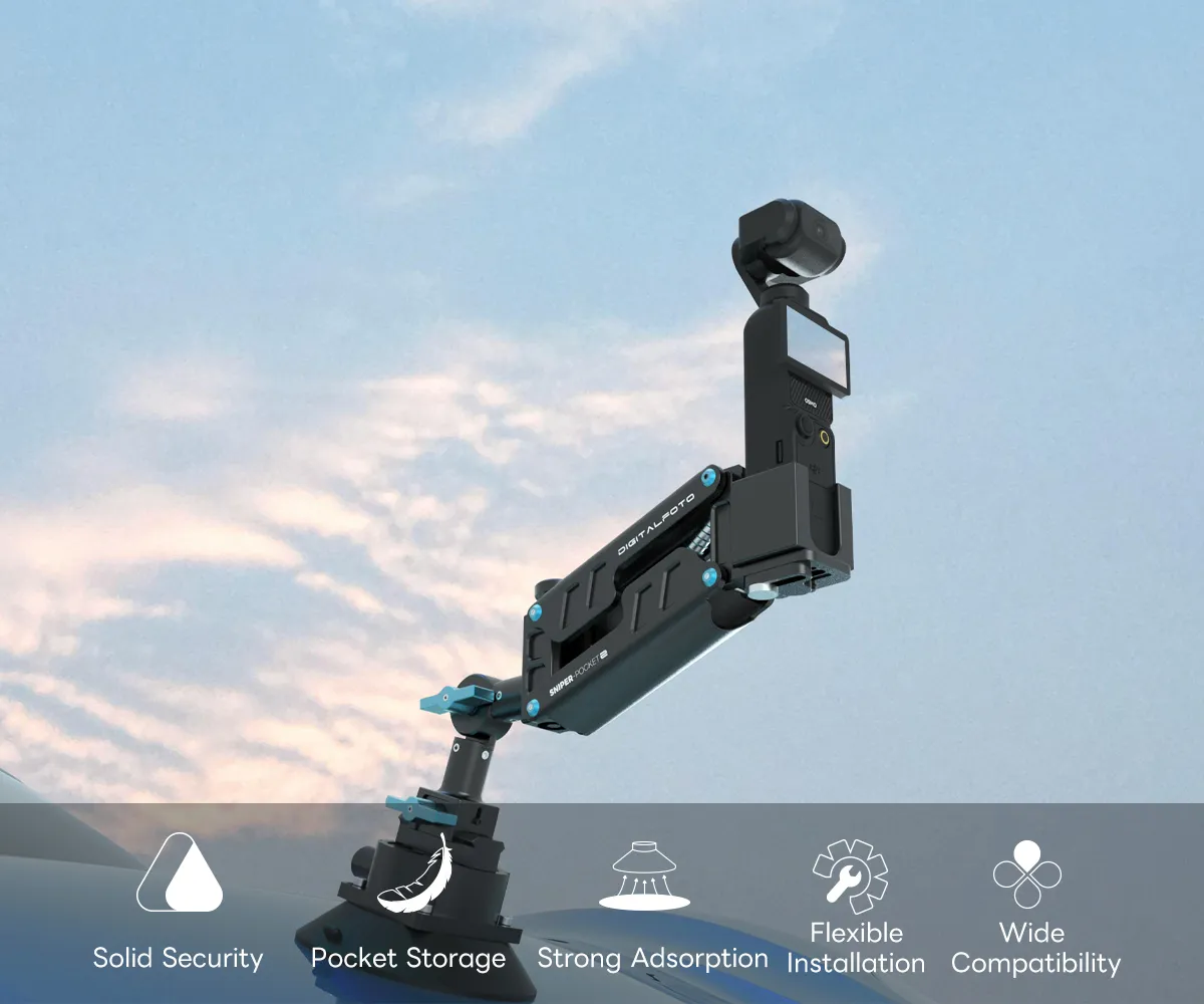 Car mount damper arm for DJI Osmo Pocket 3 and DJI Action - DA Sniper Pocket 2