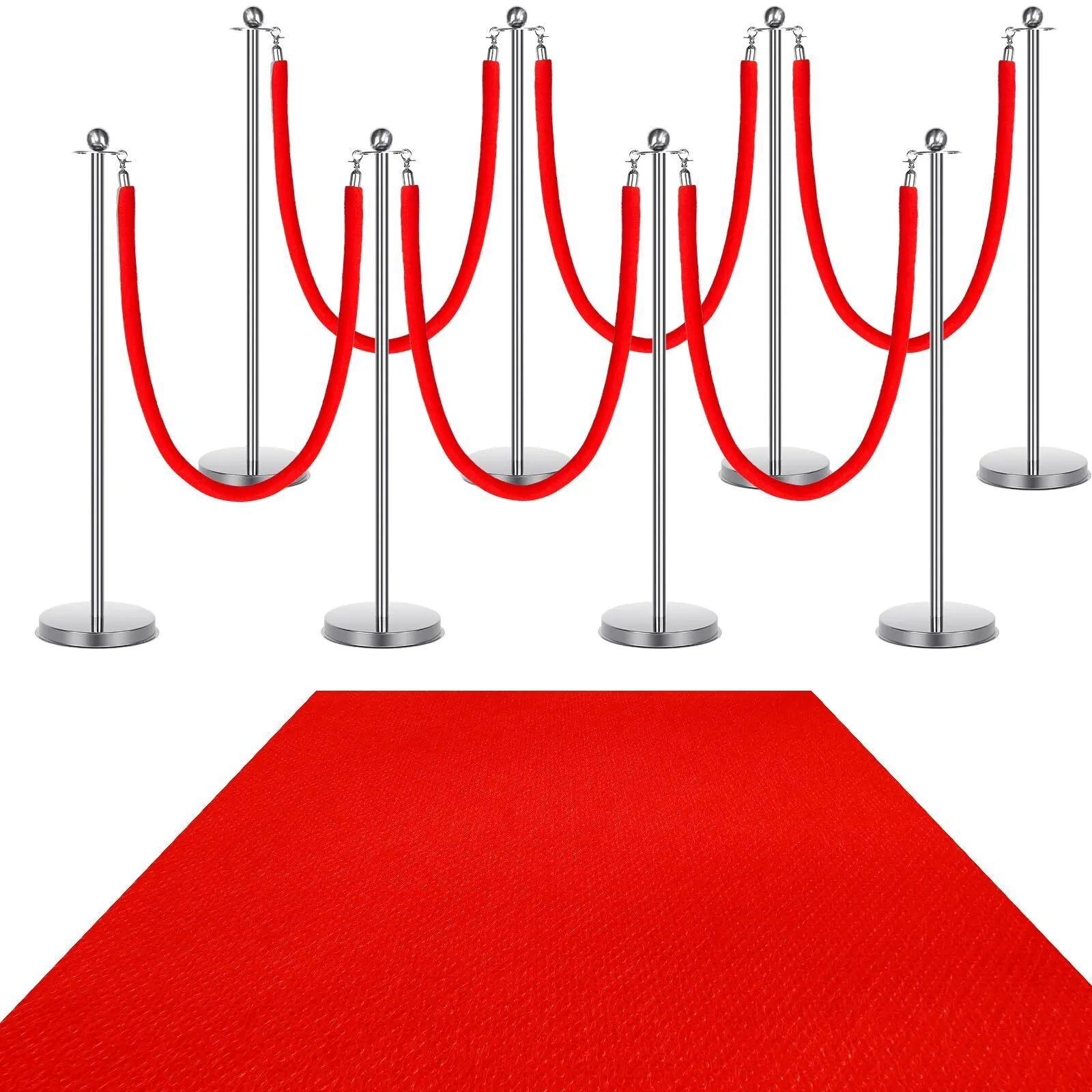Stanchion Post Ste With Red Velvet Rope, Red Carpet set 