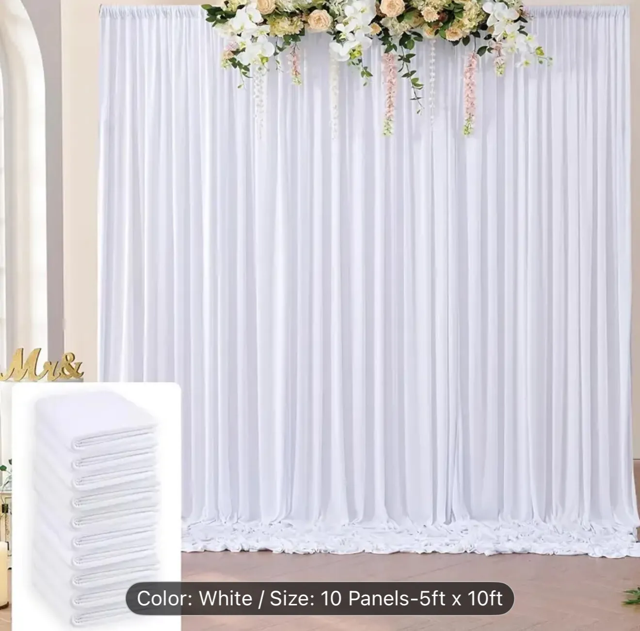 5FTx 10Ft Panel whitre drapes, curtains for Backdrop