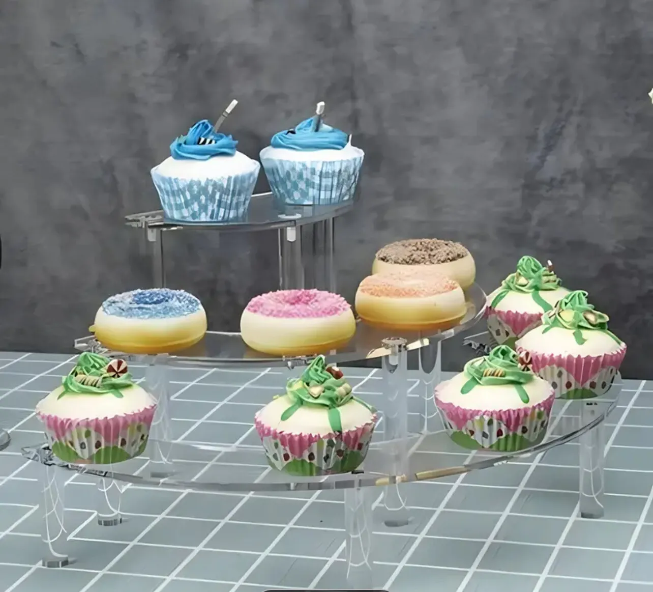 3 tiers poly glass cupcake stand 