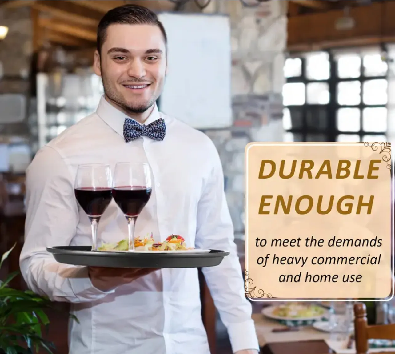 11.6 ich black round retaurant tray plastic