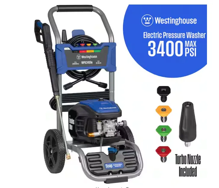 Electric Powered 3400 Max PSI 2 Max GPM Pressure Washer