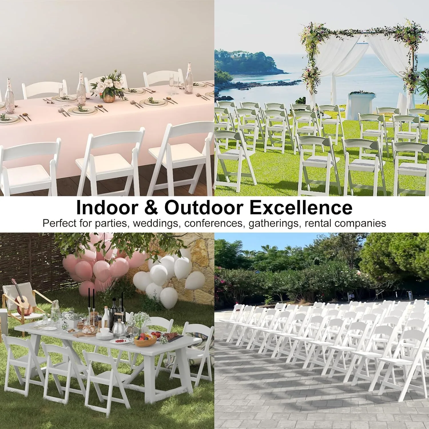 White Resin Folding Chairs with Cushion