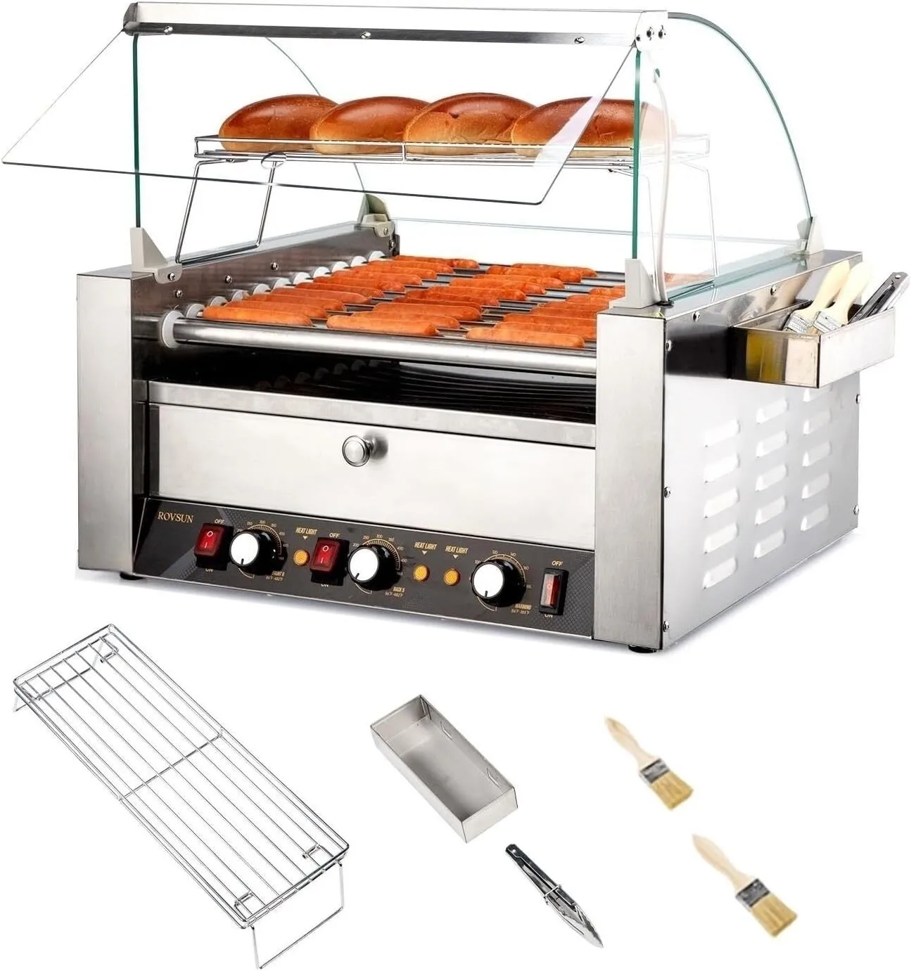 Roller Grill, 30 Hotdogs w/Bun Warmer,