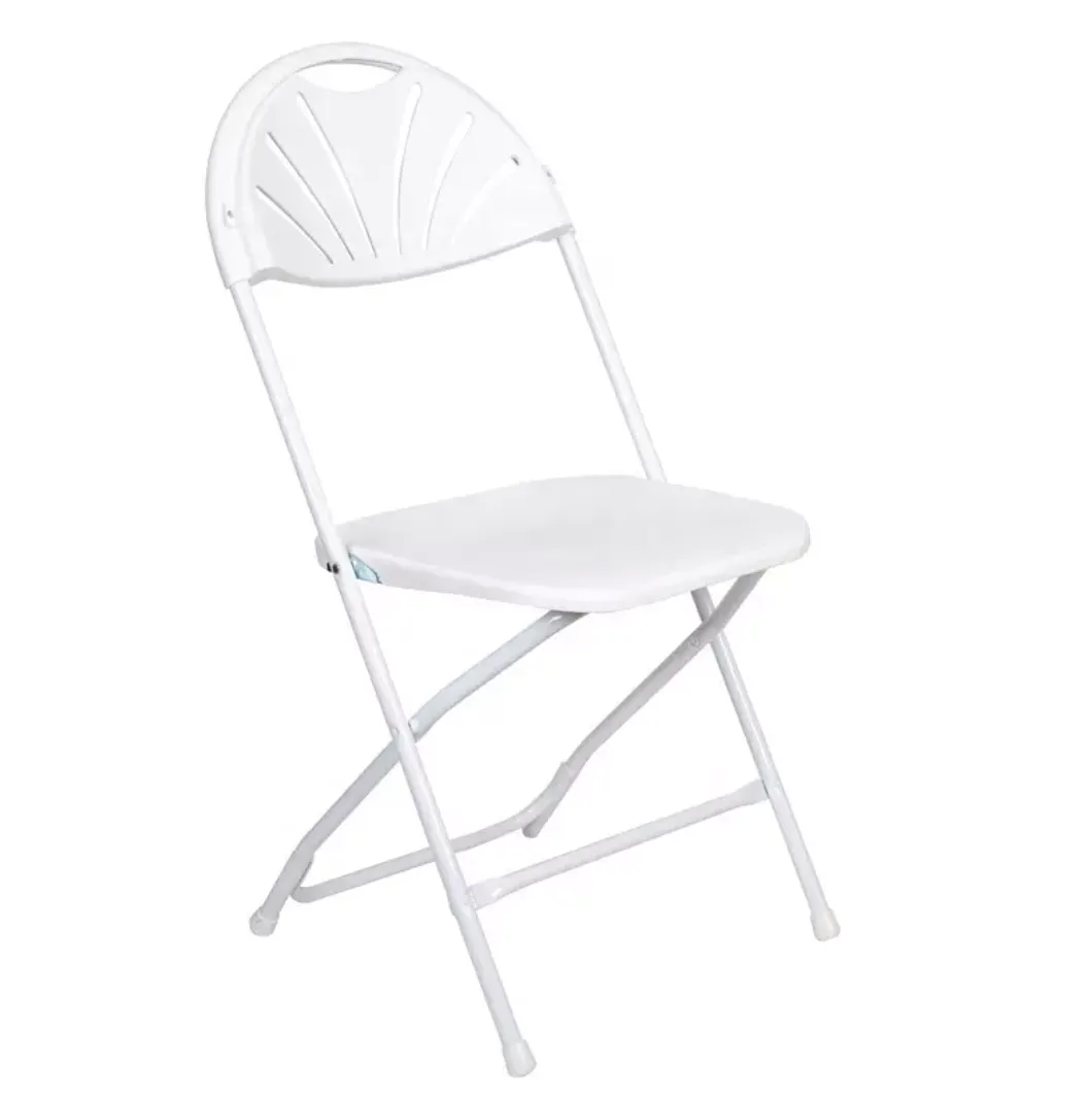 White Plastic Fan Back Folding Chair