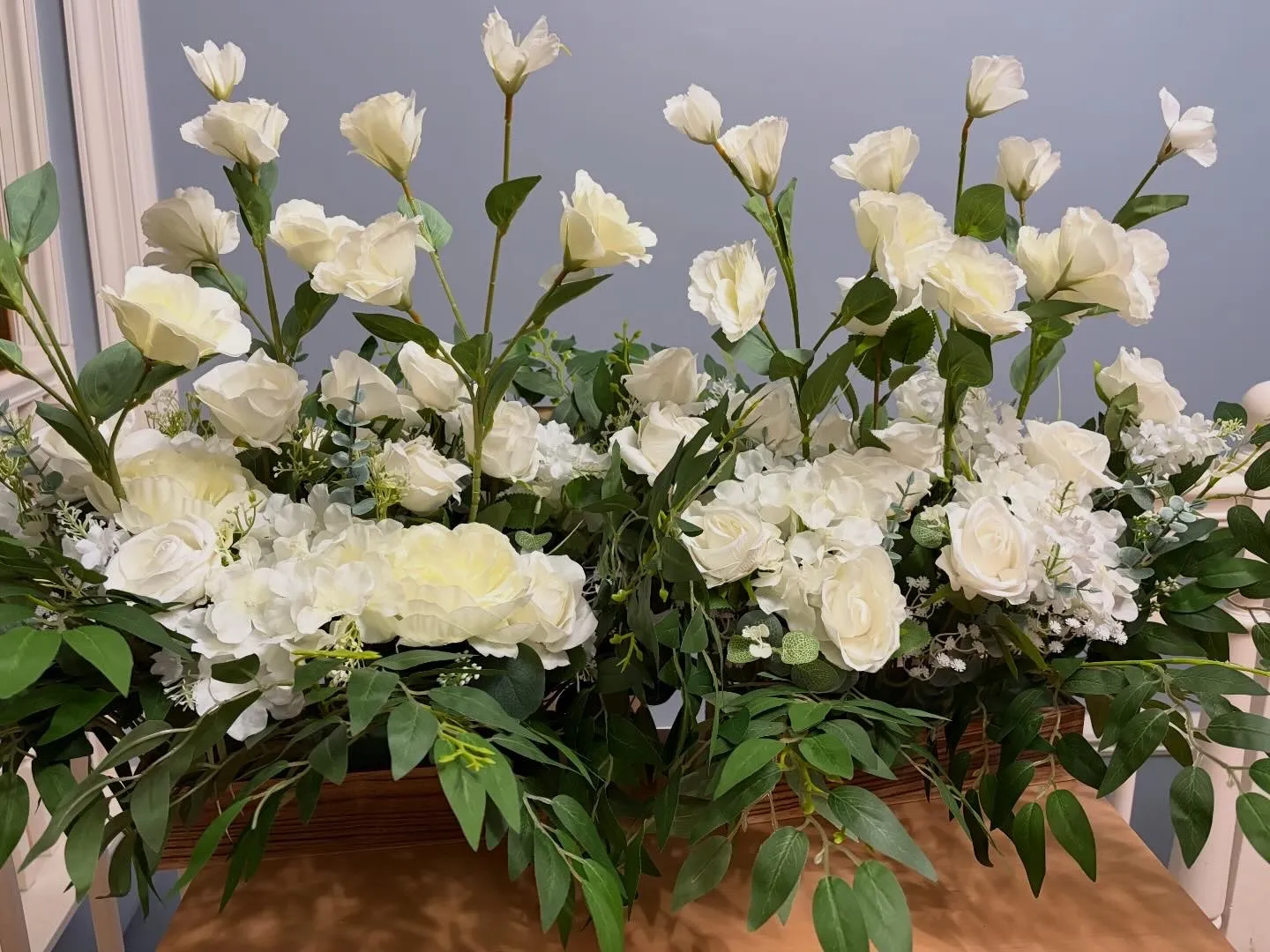 Wood Vase Floral Arrangement – White Florals -24”