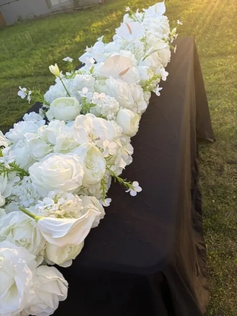 6 ft White Floral Runner – Faux Floral Arrangement