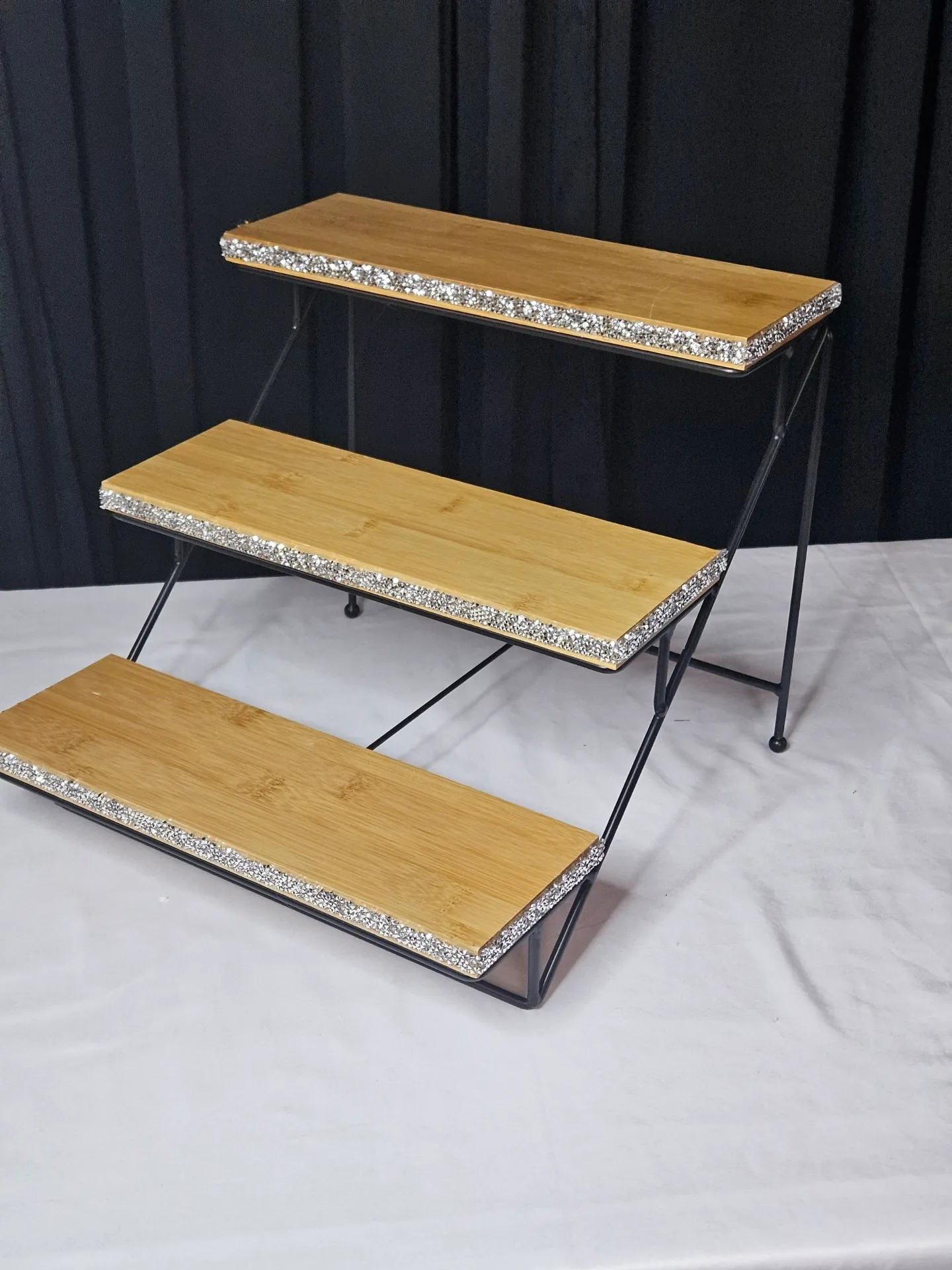 3-Tier Wood Dessert Stand with Crystal Trim