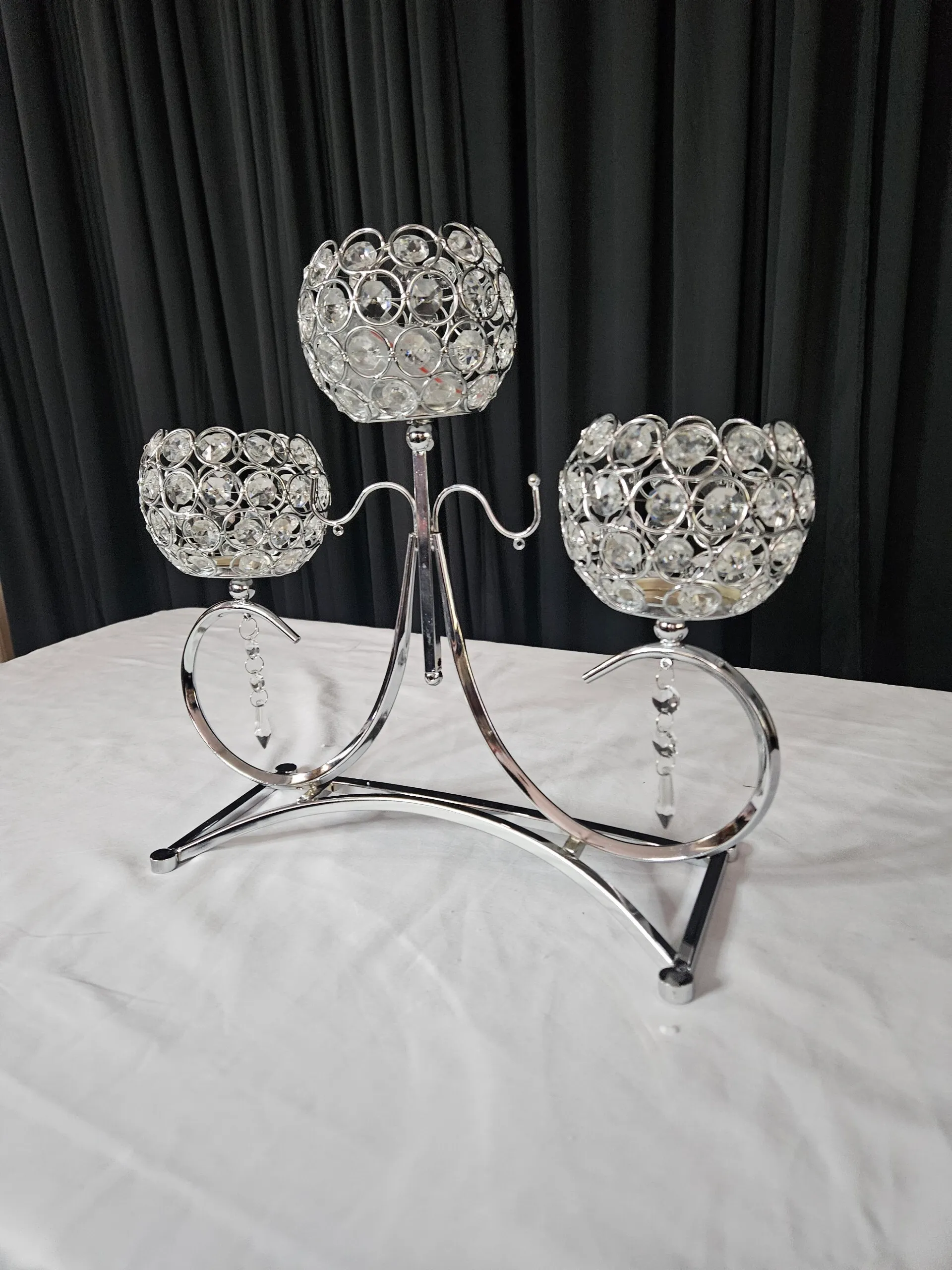 Crystal 3-Arm Candelabra – Silver
