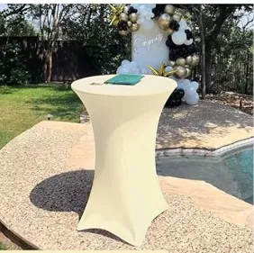 Beige Fitted Cocktail Table Cover – 32" Round High-Top Table