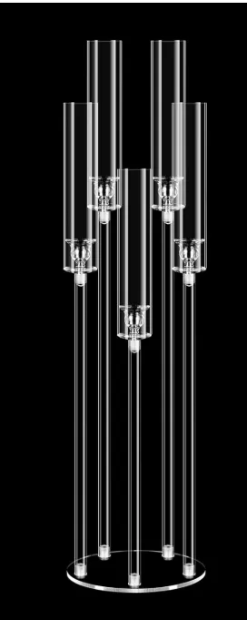 5-Arm 34.6" Acrylic Candelabra Centerpiece – Includes Flameless Candles