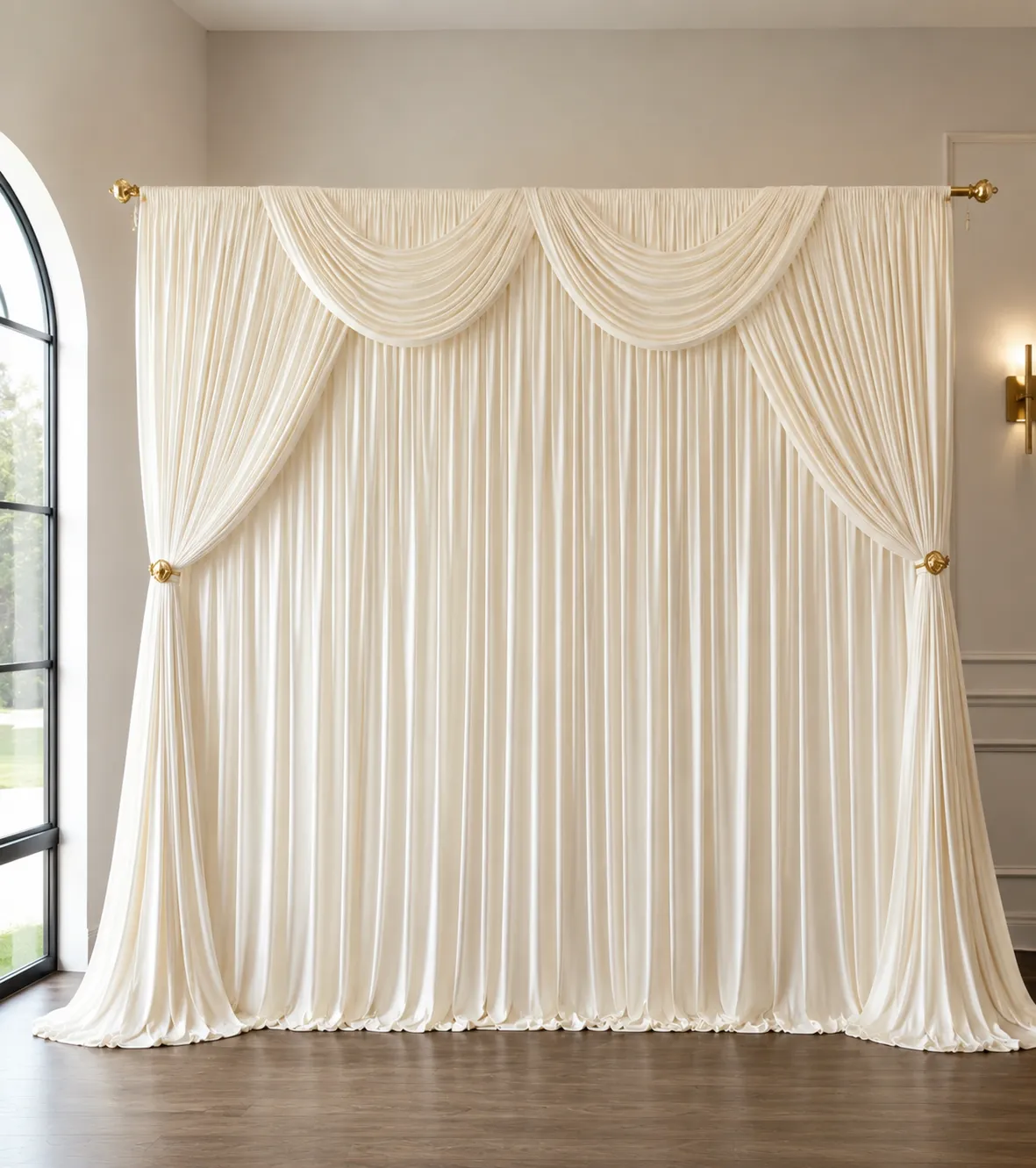 Ivory Draped Backdrop Package (8 Panels + Stand 10x10)