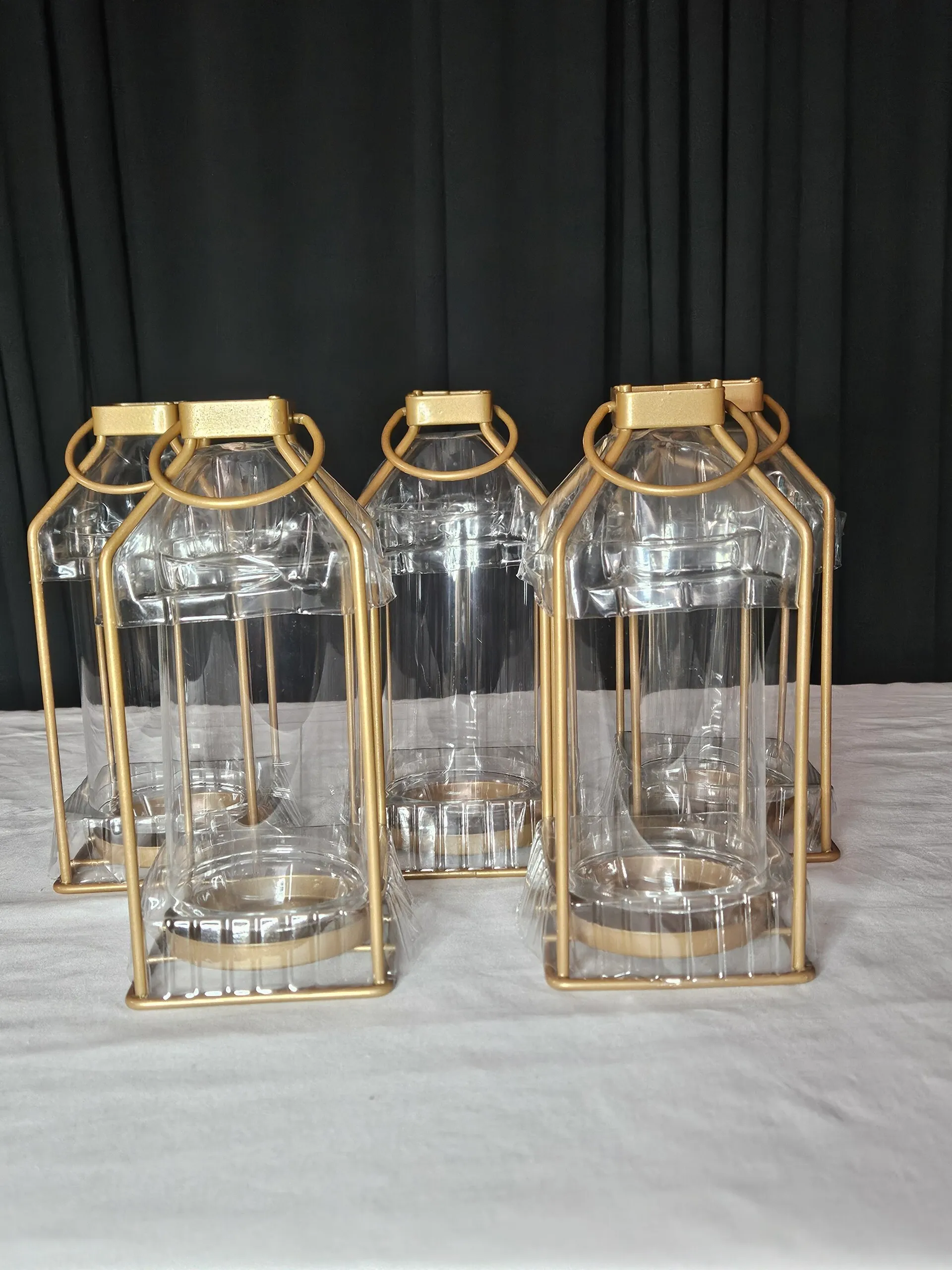 Large Gold Lantern with Glass Insert