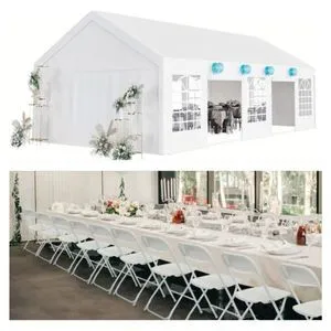 6m x 6m 2.6 Sides Marquee + 5 Round Tables and 40 White Folding Chairs