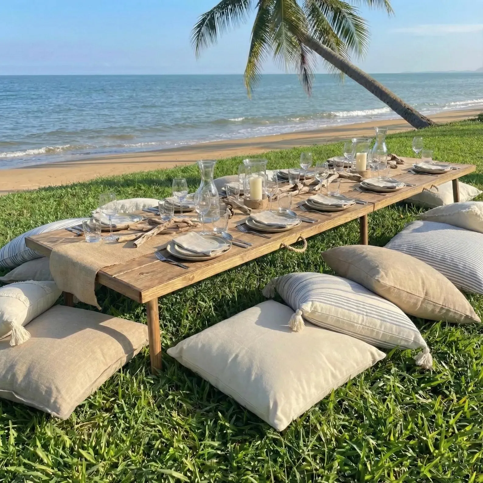 Long Rustic Low Picnic Table