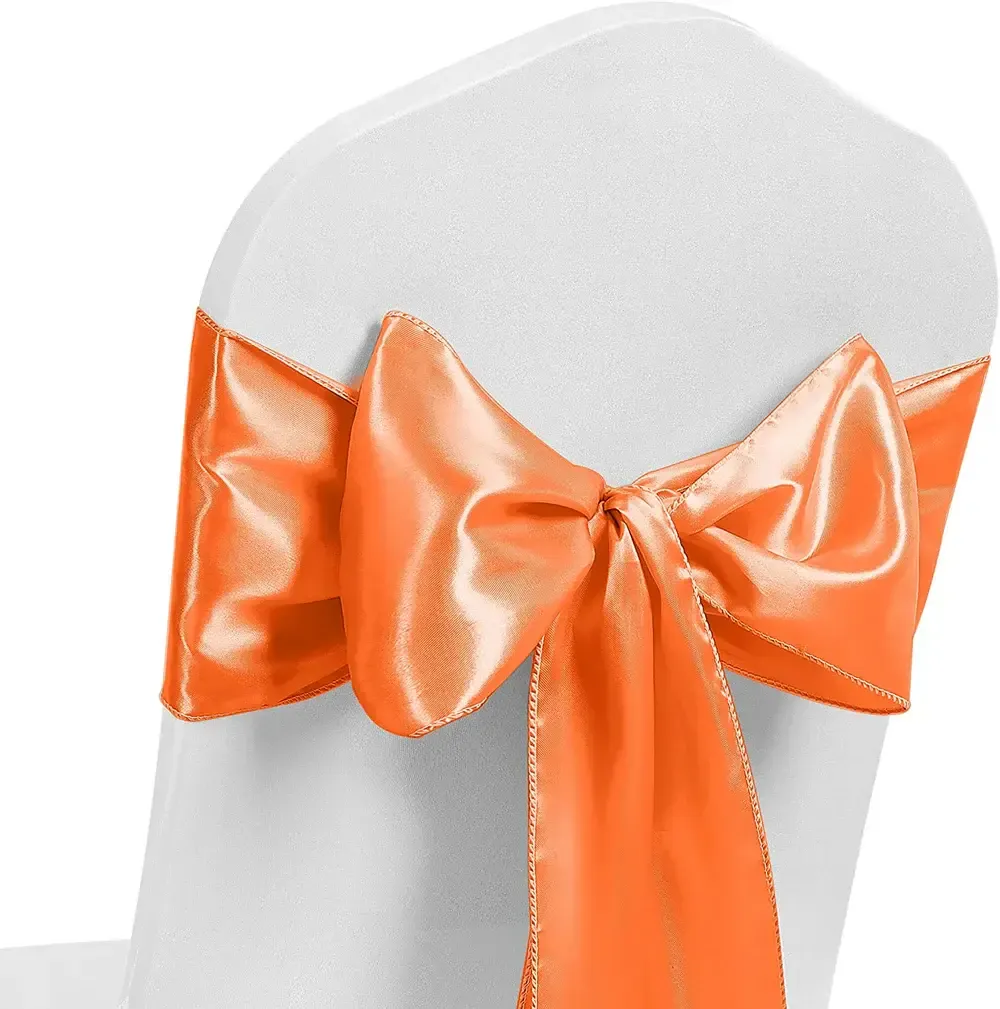 Orange Satin Chair Sash Tie Ribbon