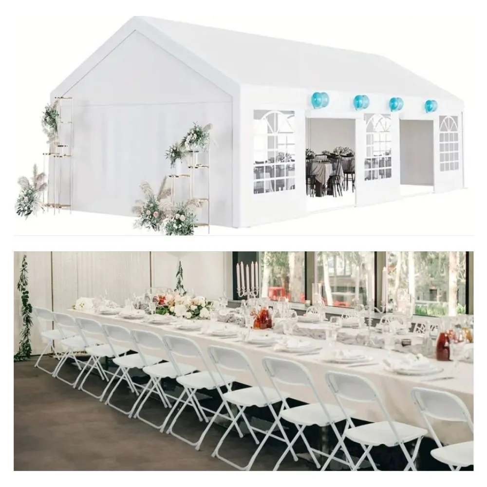 6m x 6m 2.0 Sides Marquee + 5 Round Tables and 40 White Folding Chairs