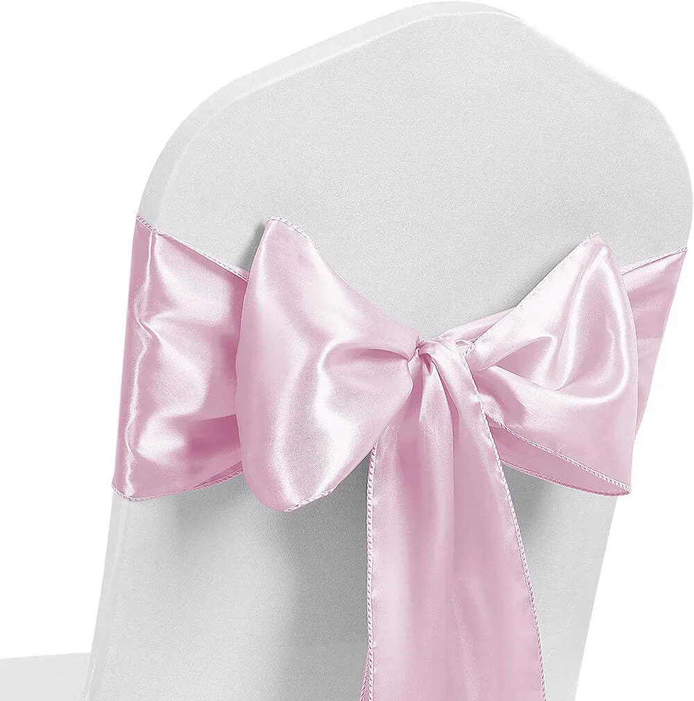 Baby Pink Satin Chair Sash Tie Ribbon